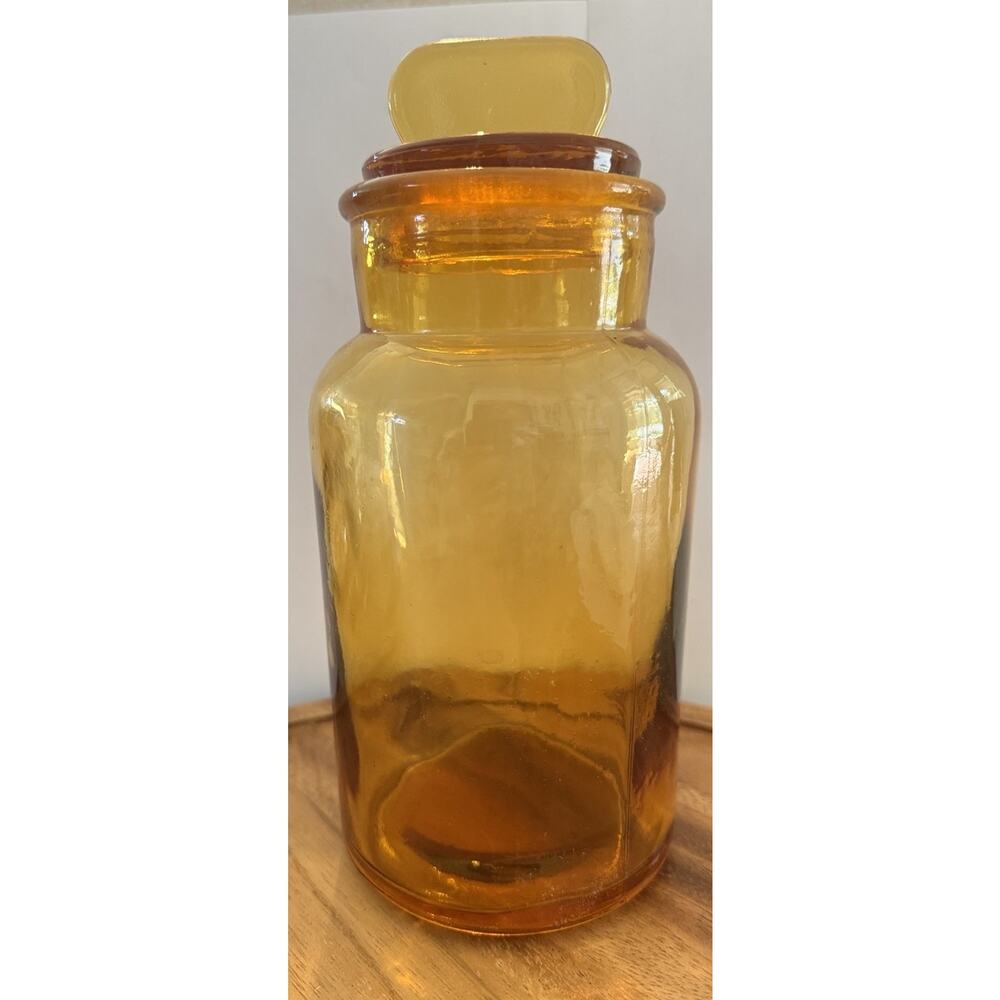 VTG LARGE 8.5” Amber Brown Glass Apothecary Pharmacist Medicine Jar Bottle w/Lid